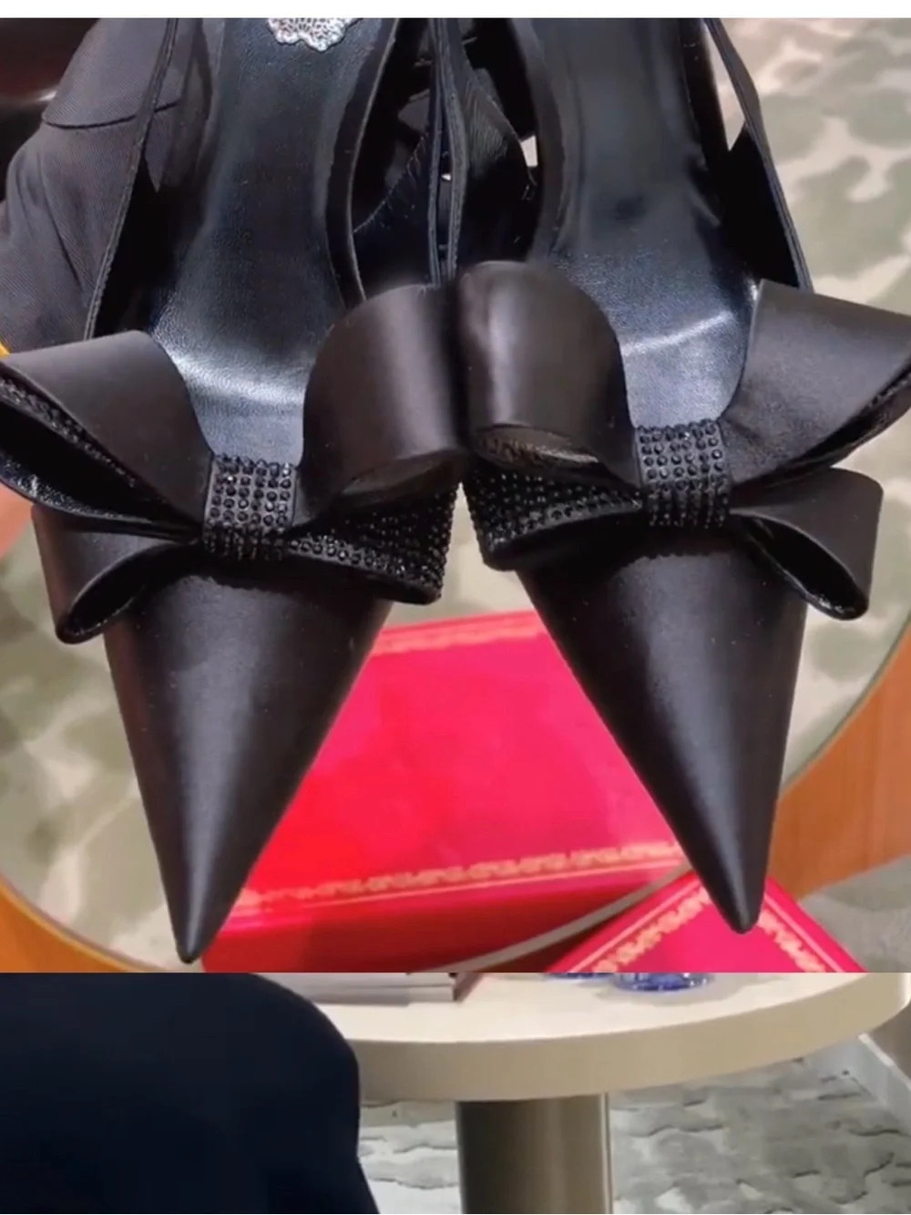A Classy Chic Boutique Black Pointed Slingback Heels with Bow Accent